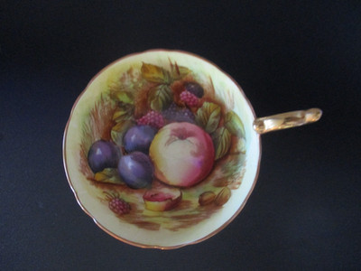 Aynsley Orchard Fruit Burgundy Tea Cup - Gold Trim Signed D. Jones