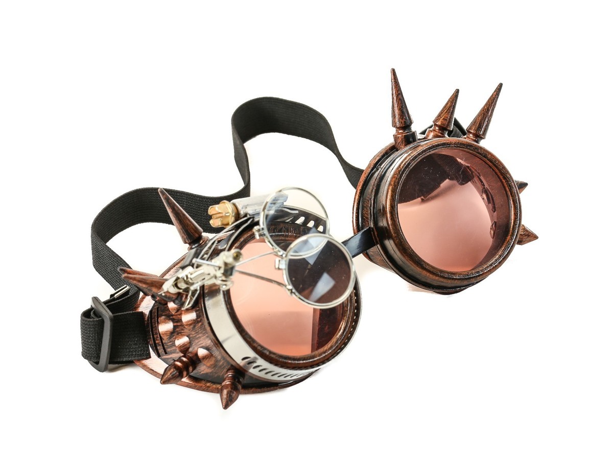 Leather Goggles,  Burning Man, Steam Punk Steampunk Burning Man Spike Black Goggles Captain Hat  main image 2