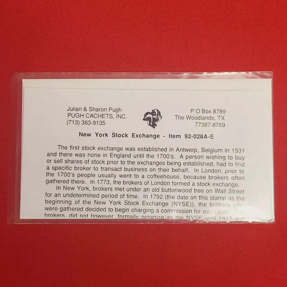 First Day of Issue New York Stock Exchange Stamp Cache Envelope Enclosure - Image 2 of 4