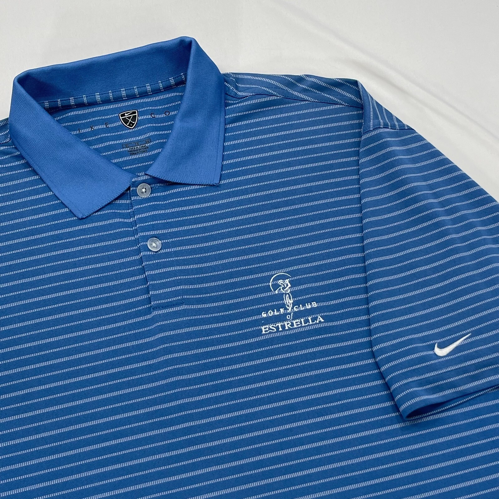 Nike Golf Polo Shirt Short Sleeve Mens XL Pique Blue White Striped 206452