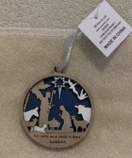 Round JOSEPH MARY JESUS IN MANGER NATIVITY Wood Ornament 3X3 - NWT