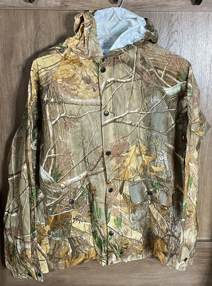 Gander Mountain Real Tree Camping Camo Hooded Zip PVC Rain Jacket Youth  Kids XL