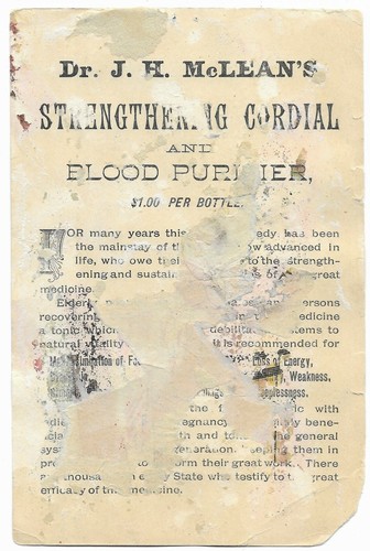 Victorian Advertising Trade Card "Dr. J.H. McLean's Strengthening Cordial and Bl - Picture 2 of 2