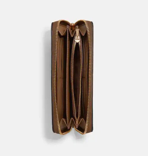 Coach Gold/Khaki Multi Signature Coated Canva Flo Long Zip Around