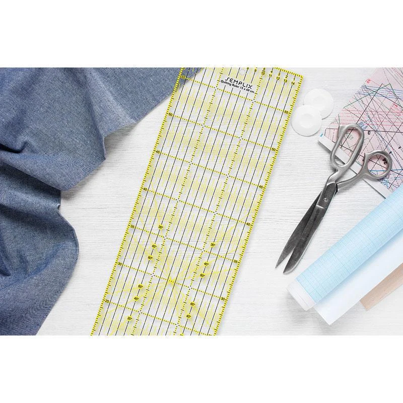 Semplix Patchwork-Quiltlineal (60x15 cm x3 mm dick gelb) Nählineal Schneidlineal - Bild 2 von 2
