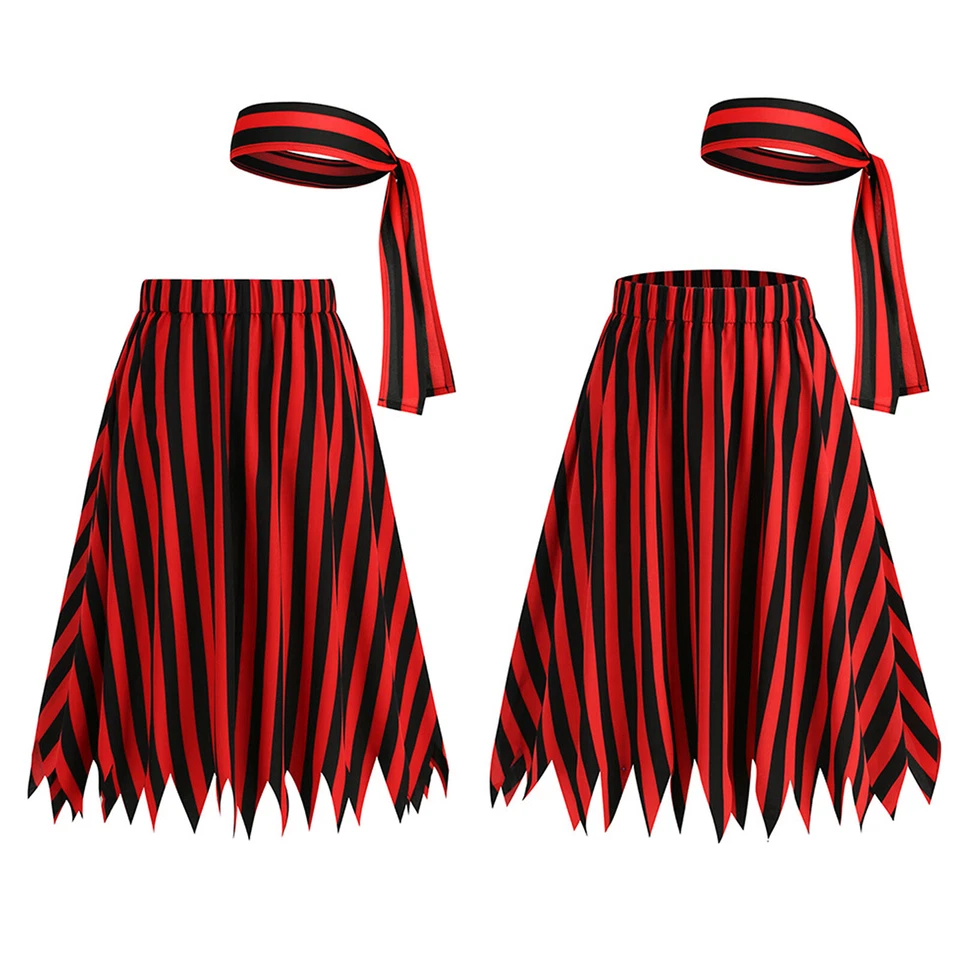 Женщин в полоску юбка наряд неравномерный кромки пират костюм стимпанк комплект женщины - Изображение 2 из 3