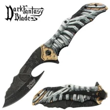 8.5" DARK FANTASY BLADES SKELETON GRAPHIC SPRING ASSISTED FOLDING KNIFE SILVER