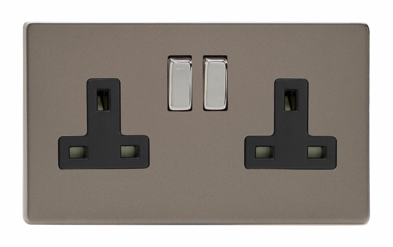 Varilight XDR5BS Screwless Pewter 2 Gang Double 13A Switched Plug Socket