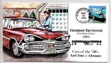 #3187G CARS OF THE 1950'S TAIL FINS AND CHRIME COLLINS ARTOWK HAND COLORED FDC