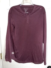 Bylt Shirt Mens Med  Drop Cut Long Sleeve Henley Athletic Stretch Maroon