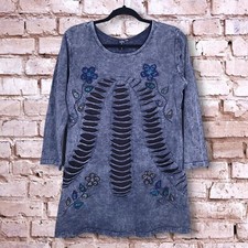 Sacred Threads Dress Small Medium S/M Distressed Floral Tunic Sweatshirt