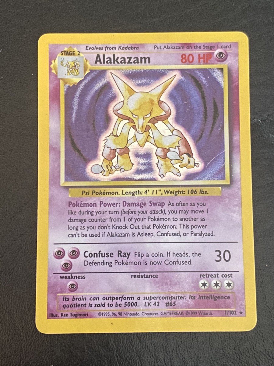 1999 Pokemon Alakazam 1 / 102 Base Set Rare Holo Nintendo Lightly Played |  eBay