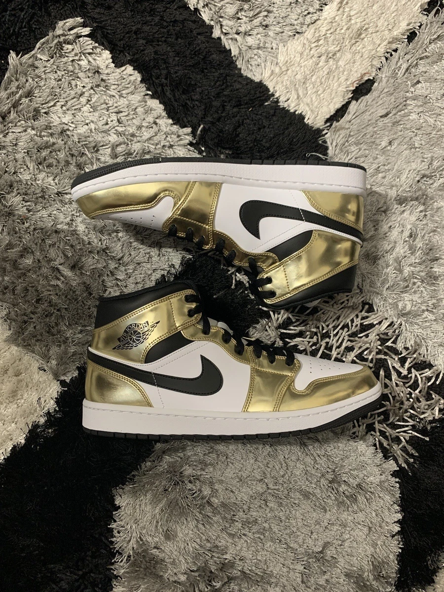 Nike Air Jordan 1 Mid Metallic Gold Black White DC1419 700 Size 10