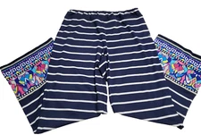 Multiples Lounge Pants Navy White Pink Pull On Elastic Waist Petite Medium PPP33