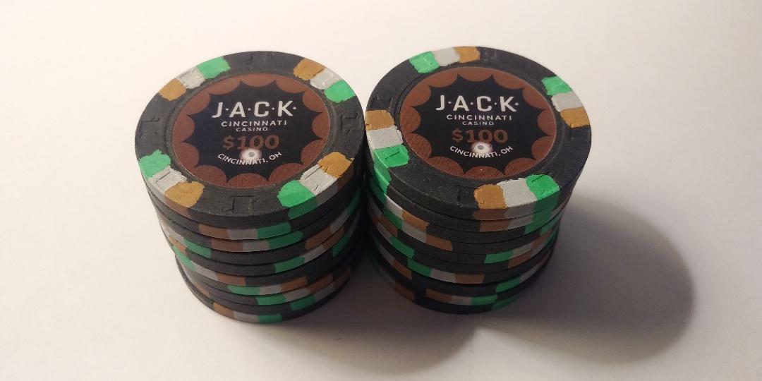 20 Jack Cincinnati Primary $100 Real Clay Poker Chips Paulson REAL CASINO  USED