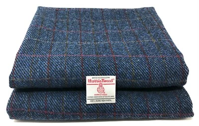 Harris Tweed Blue with Red Overcheck Fabric - Various Sizes