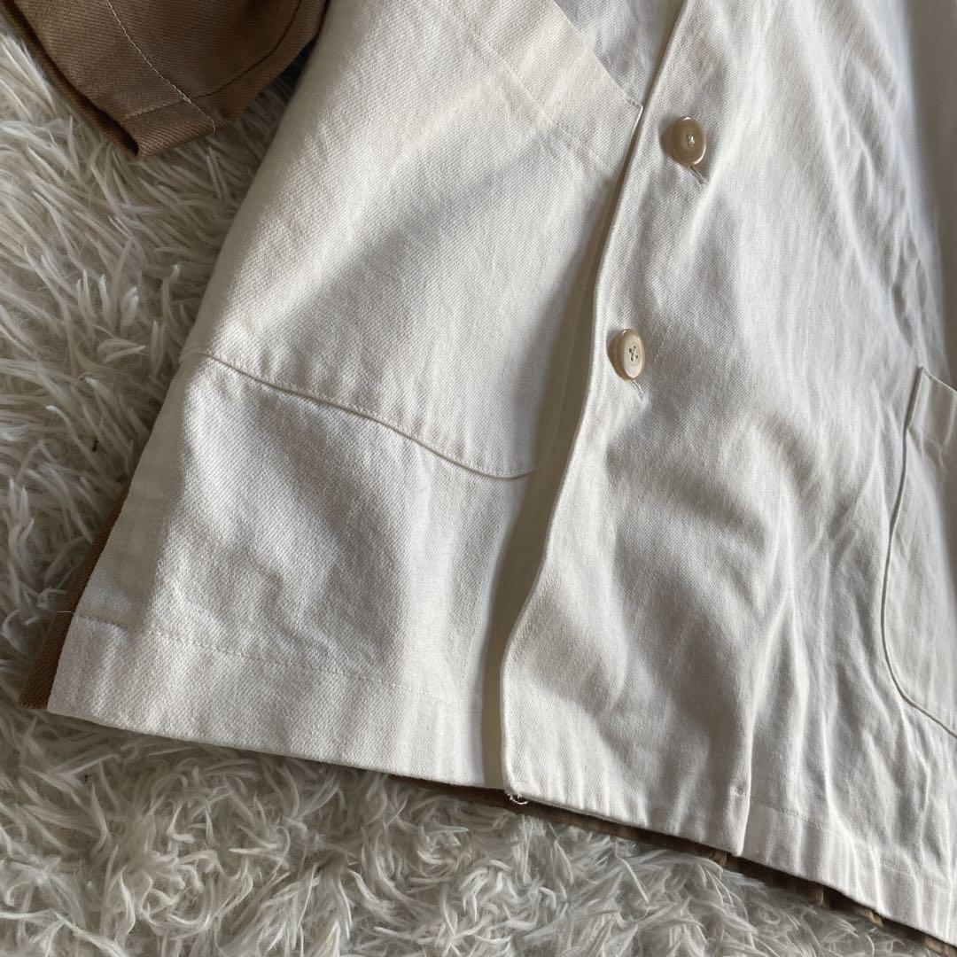 Osakentaro Short Coat, Free Size, Cotton, White Brown, Used Osakentaro Short Coat, Free Size, Cotton, White Brown, Used