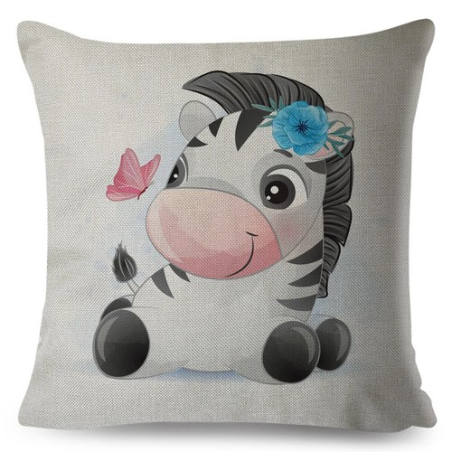 Cute Cartoon Animal Cushion Cover Decor Giraffe Cow Lion Elephant Print Pillow - Picture 44 of 45