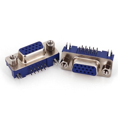 10Pcs Blue D-SUB DB15 VGA Female Right Angle PCB Mount