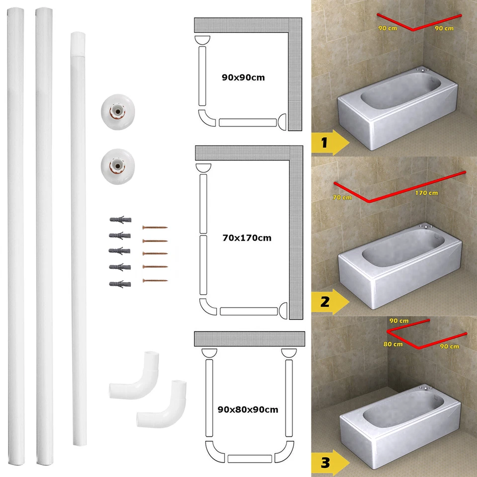 HOME CENTRE Corner Shower Rail White U&L Shape 3 Way Bath Pole Rod Track Bath HomeCentre?