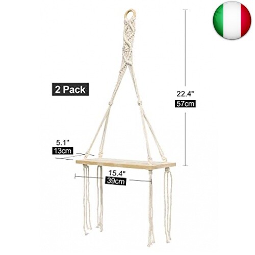 Afuly Mensole da Muro Legno Grezzo Boho Macrame Design Bagno/Cameretta/Balcone - Foto 2 di 9