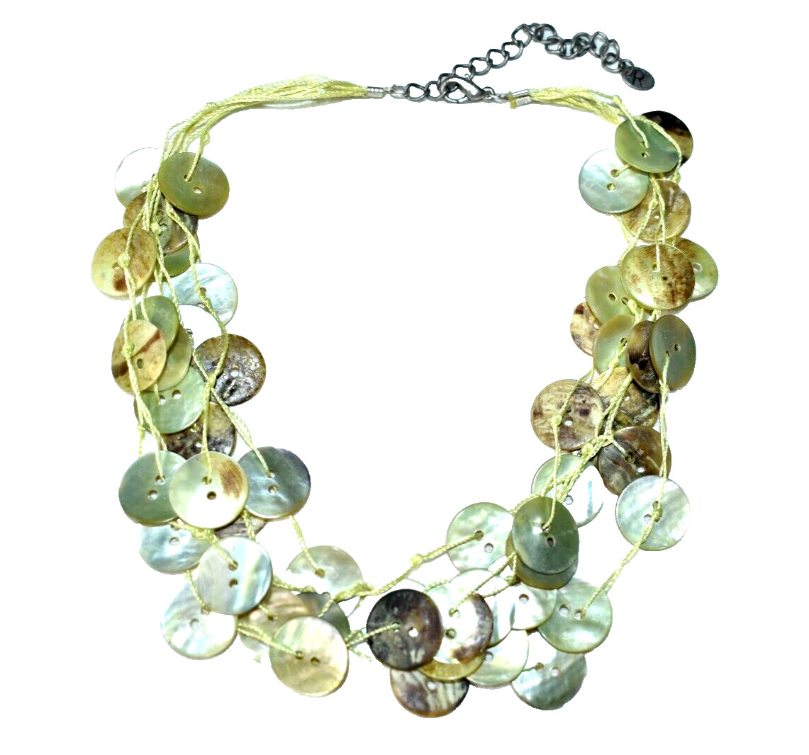 Abalone Shell Button Necklace Multi Strand Green … - image 1