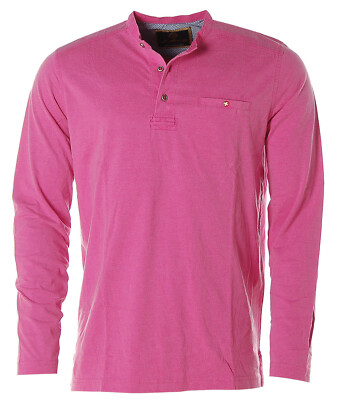 St. Moritz Herren Langarm Shirt T-Shirt Mandarin-Kragen Super Pink M K5652