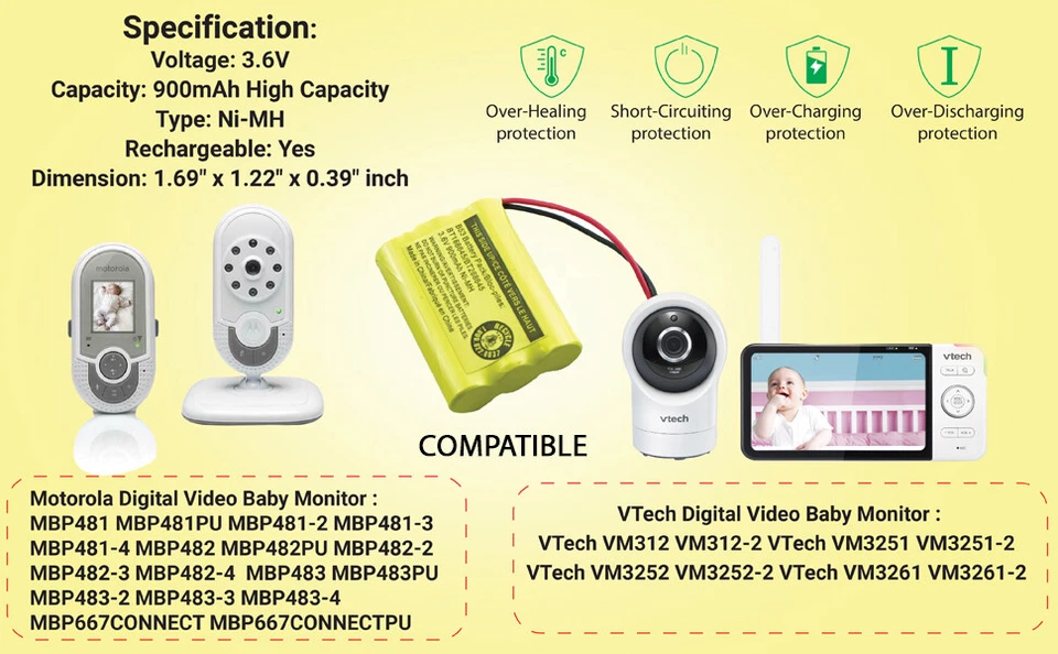 Batería recargable para monitor bebé VTech Video BT207695 VM31 Motorola  Foto 2 de 3