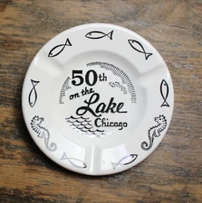 Chicago Hotel 50th On the Lake Vintage Ashtray fish seahorses Royal China USA