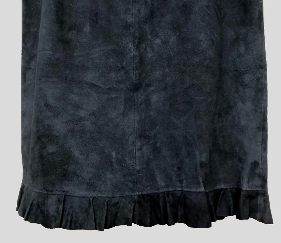 DE COLECCIÓN VS2 VAKKO Y2K AÑOS 90 Falda Lápiz con Dobladillo con Volantes Cuero Gamuza Cabra Negra Talla 6 Foto 3 de 4