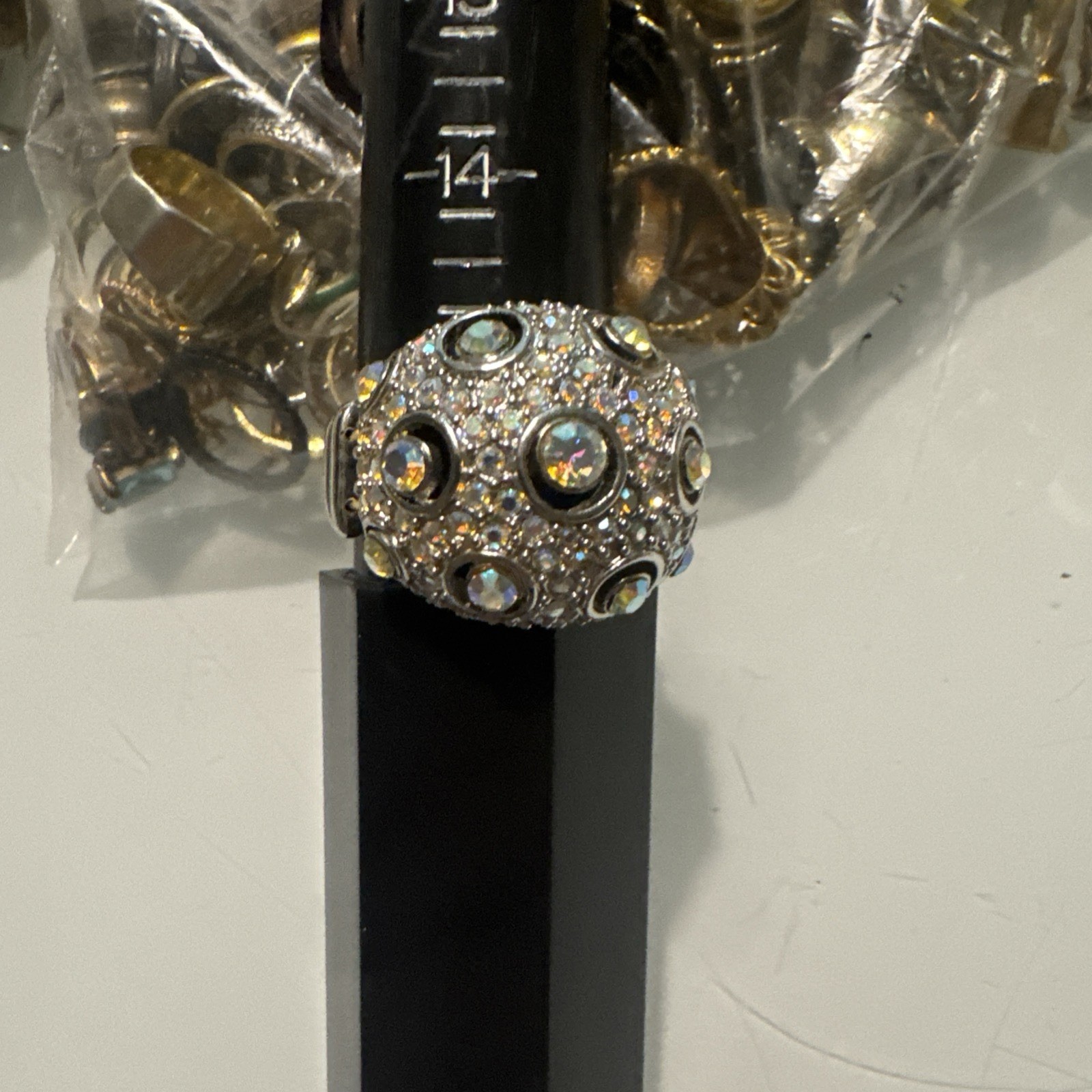 adjustable silver color ring with large front wit… - image 3