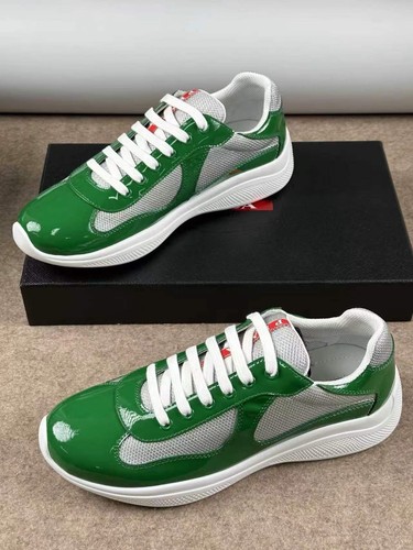 NEW Prada Green Patent Leather Mesh Low Top Sneakers  Men Casual Trainers