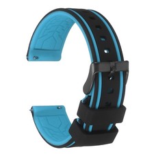 Silicone Watch Bands 24mm with Matte Buckle, Black and Light Blue