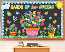 Spring Classroom Bulletin Board Decorations Hands up for Spring Cutouts Colorful