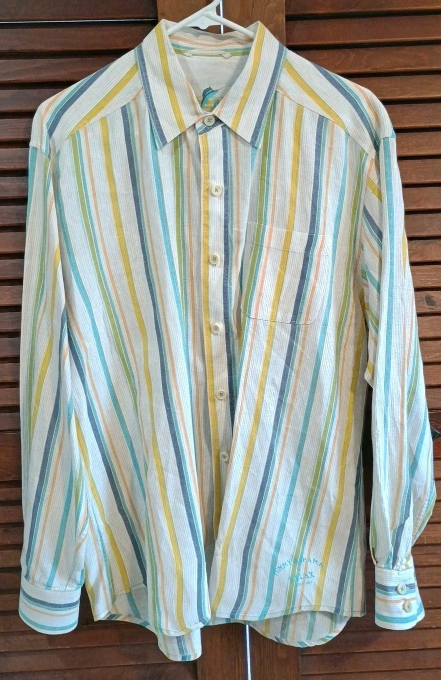 Tommy Bahama Mens Relax 100% Linen Striped Button Up Shirt Long Sleeve Size M
