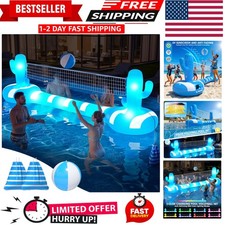 Light-Up Inflatable Volleyball Net for Pools - 7-Color Glow with Weighted Bags