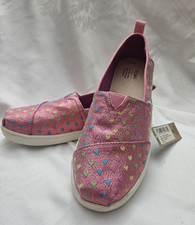 Toms Alpargata Dark Fuschia Pink Girls Glimmer Hearts Youth Size 5.5 NEW