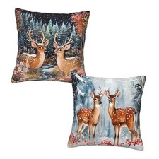 Winter Reindeer Forest Throw Pillow Covers 18" x 18" Pack of 2 Sika Deer