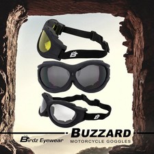 Birdz Eyewear Buzzard Padded Motorcycle Riding Goggles 3 Pair Smoke Yellow Clear