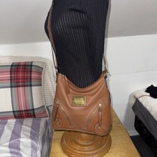 Nicole by Nicole Miller Brown Shoulder Bag Gold Tone Hardware Zipper Accents