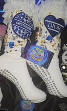 Inspired Dior Embellished White sloch Socks, Handmade, Non-Slip, Women