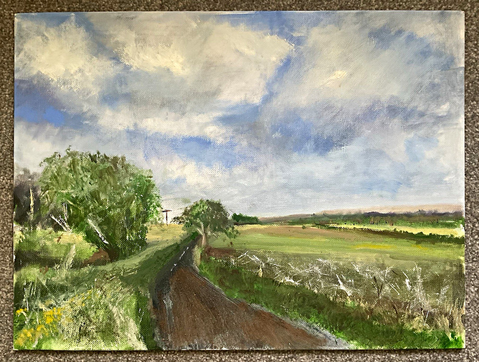 Original Landscape Oil Painting Countryside Road, Sky & Trees Unframed ...