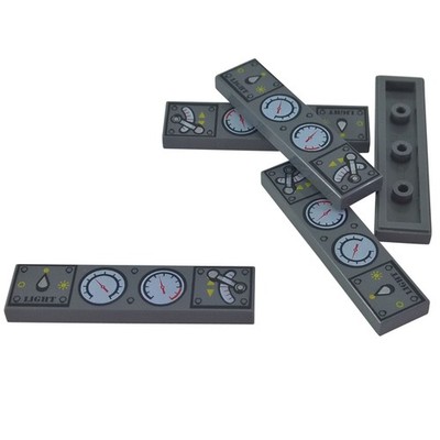 5 NEUE LEGO Tile 1 x 4 with Light Switch, 2 White Gauges Blauliche Dunkelgrau