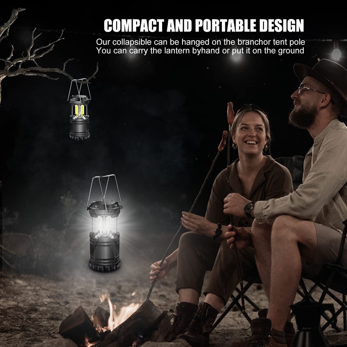 2 Pack LED Battery Operated Lanterns Waterproof Camping Lights for