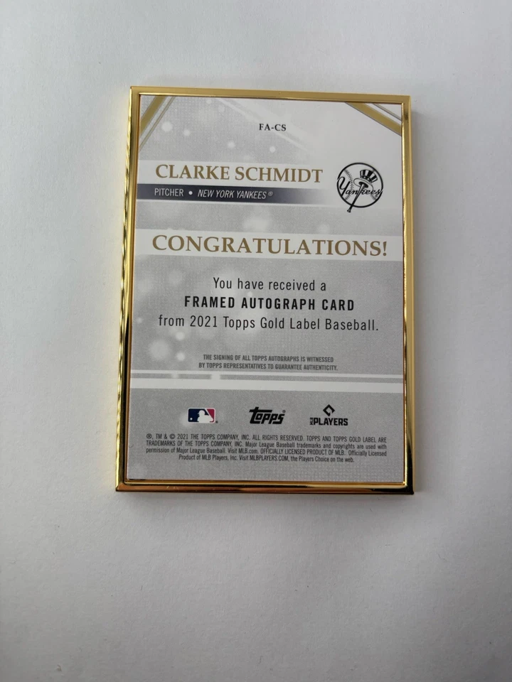 Clarke Schmidt Rookie Black SP /75 2021 Topps Gold Label Auto Yankees FA-CS - Image 2 of 2
