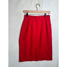 Vintage Prophecy Red Wool Pencil Skirt High Waisted Made in USA Midi Size 8