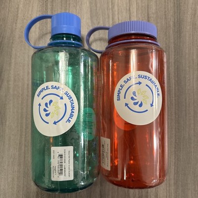 Lot of 2 Nalgene 32 Oz Orange & Green Sustainable Water Bottle Leak Proof Bpa