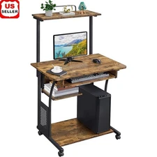Ergonomic Rolling Laptop Desk Mobile Stand Up Table W/ Storage & Casters New