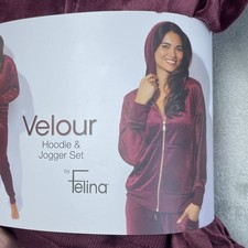 Felina Women's M Velour Hoodie Jogger Set Burgundy d1522
