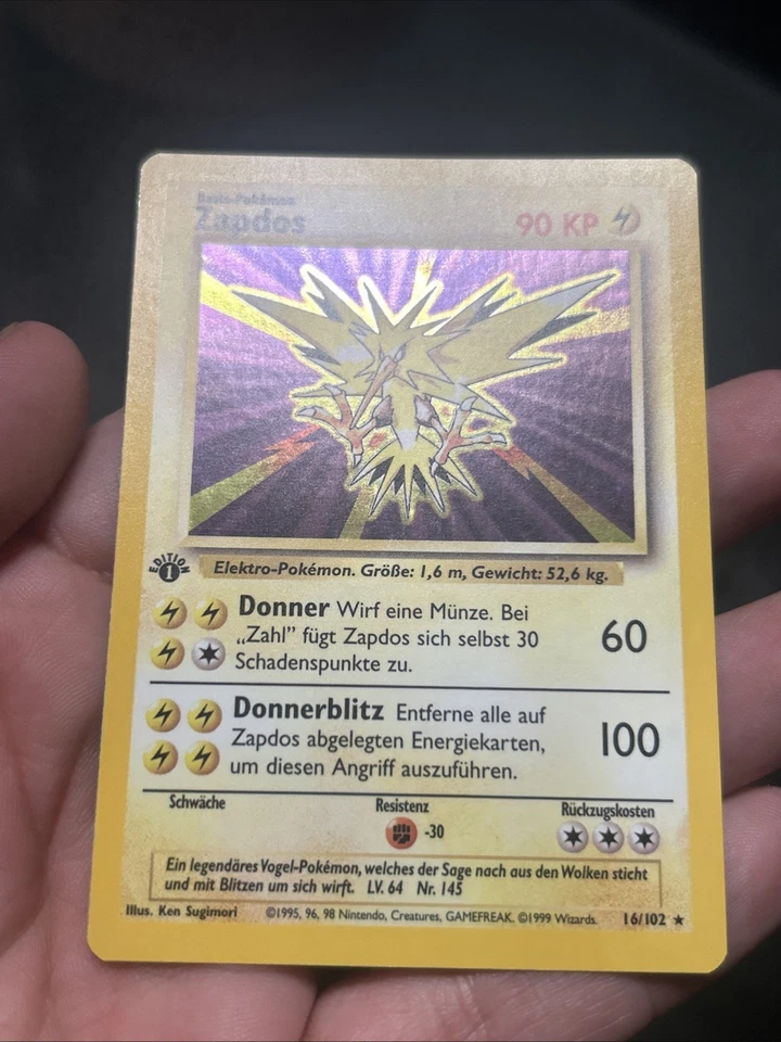Pokemon TCG Zapdos 16/102 Base Set 1st Edition Holo German- NM - Image 2 of 4